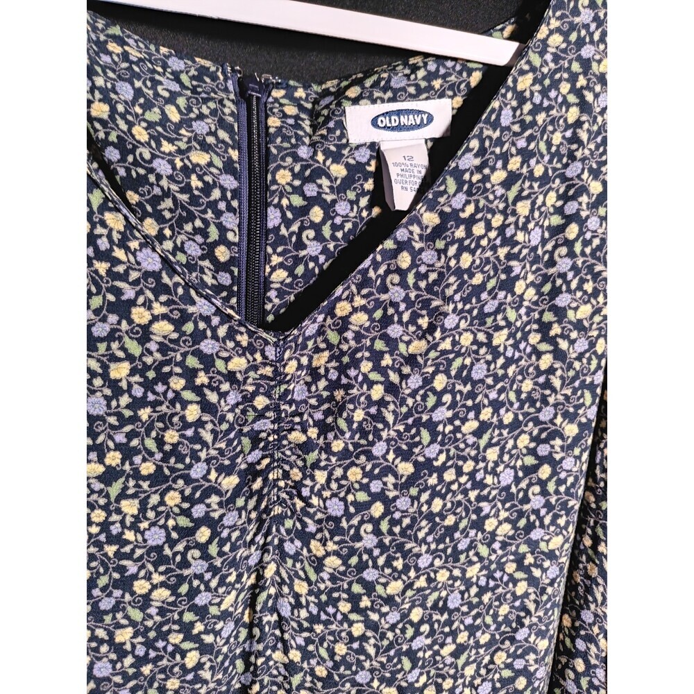 Vintage 90s Old Navy Women’s 12 Floral Rayon Dress Rear Zip Cottagecore Spring - Picture 2 of 6